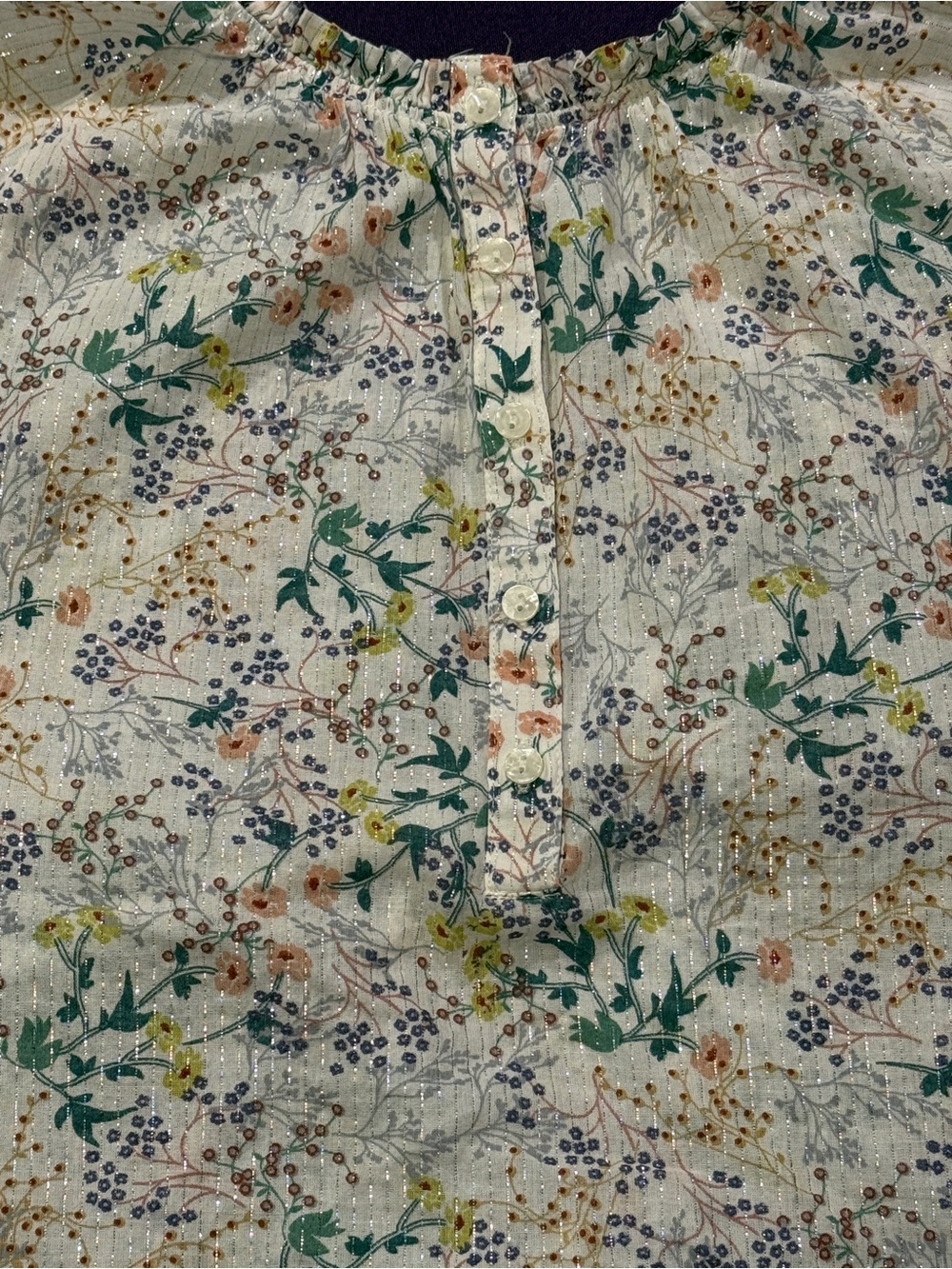 a.n.a Women’s Large Floral Blouse Metallic Thread Button Front Boho - Picture 6 of 10